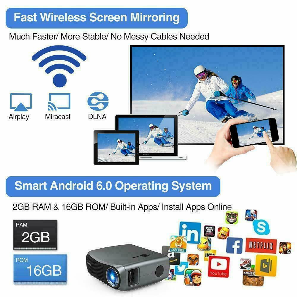 8500lm smart tv projector 5g wifi 4k home theater movie bt office airplay apps