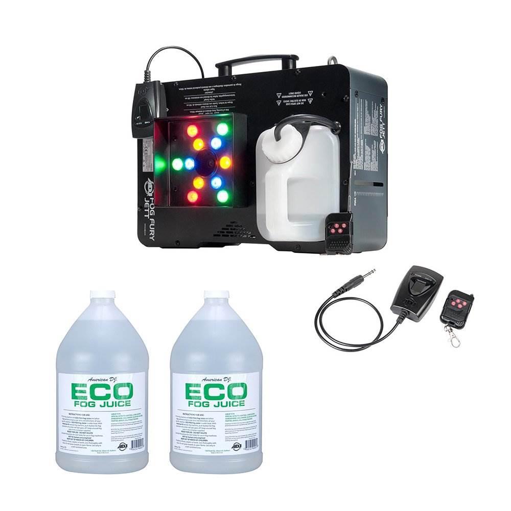 ADJ Fog Fury Jett Smoke Machine &amp; LED Lights + Eco-Fog Juice Fluid, 2 Gallons