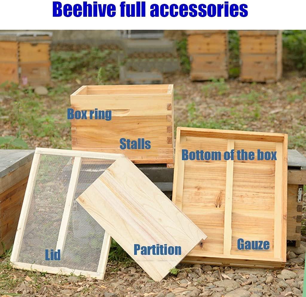 beehive, 10 frame wood bee house box, beekeeping supplies equipment tool, w/base wood complete honey bee hives kit, for beekeeper starter (color : primary color, size : 10 frame+10 base)