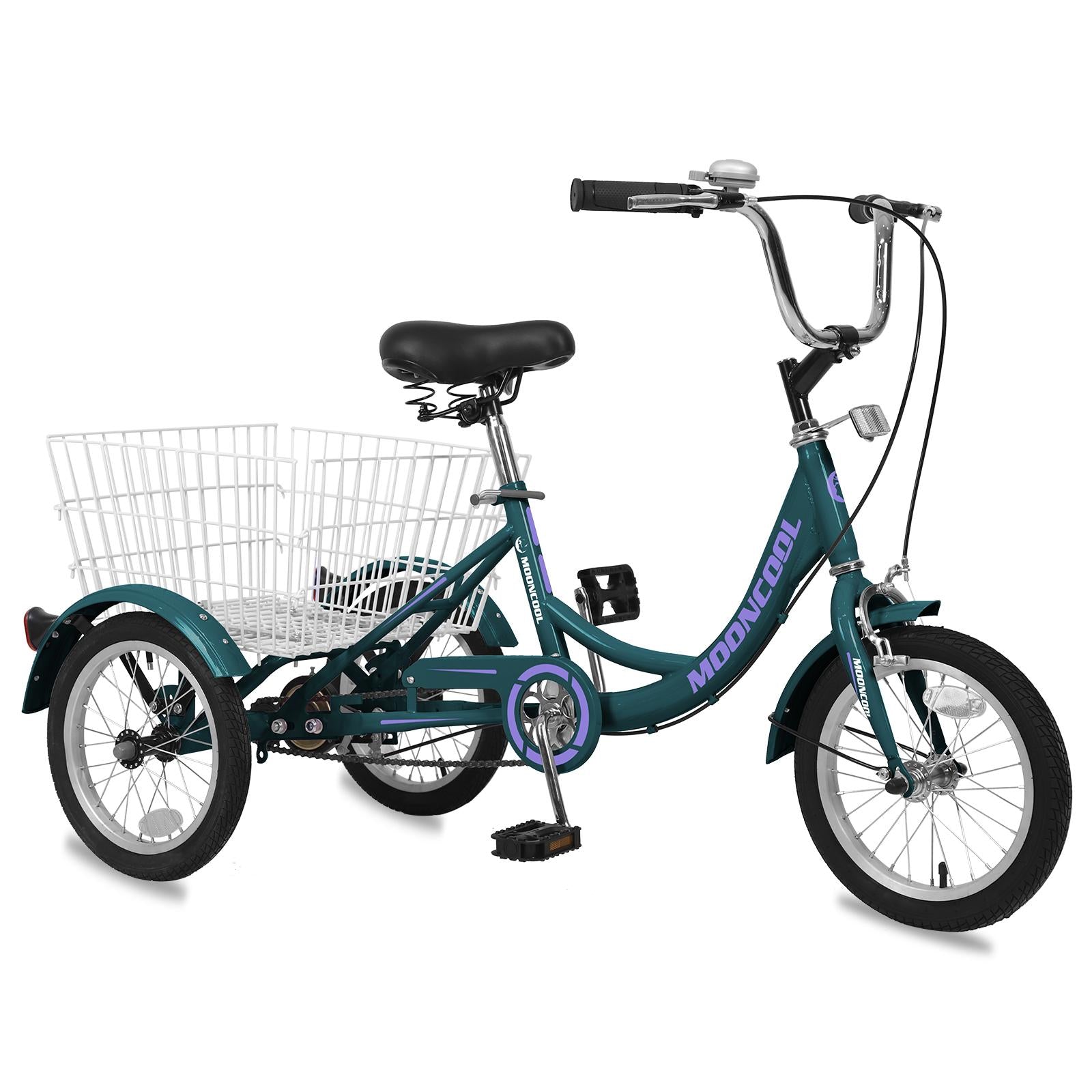 FICISOG 17 Color 16 Inch Tricycles 1 Speed 3 Wheel Bikes for 6-15 Years Old Children Kids Trikes Three-Wheeled Bicycles Cruise Trike with Shopping Basket