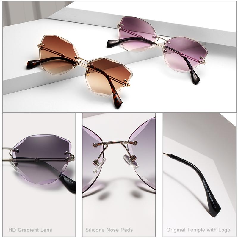 Design Rimless Fashion Cat Eye Gradient Driving UV400 Clear Vintage Sunglasses