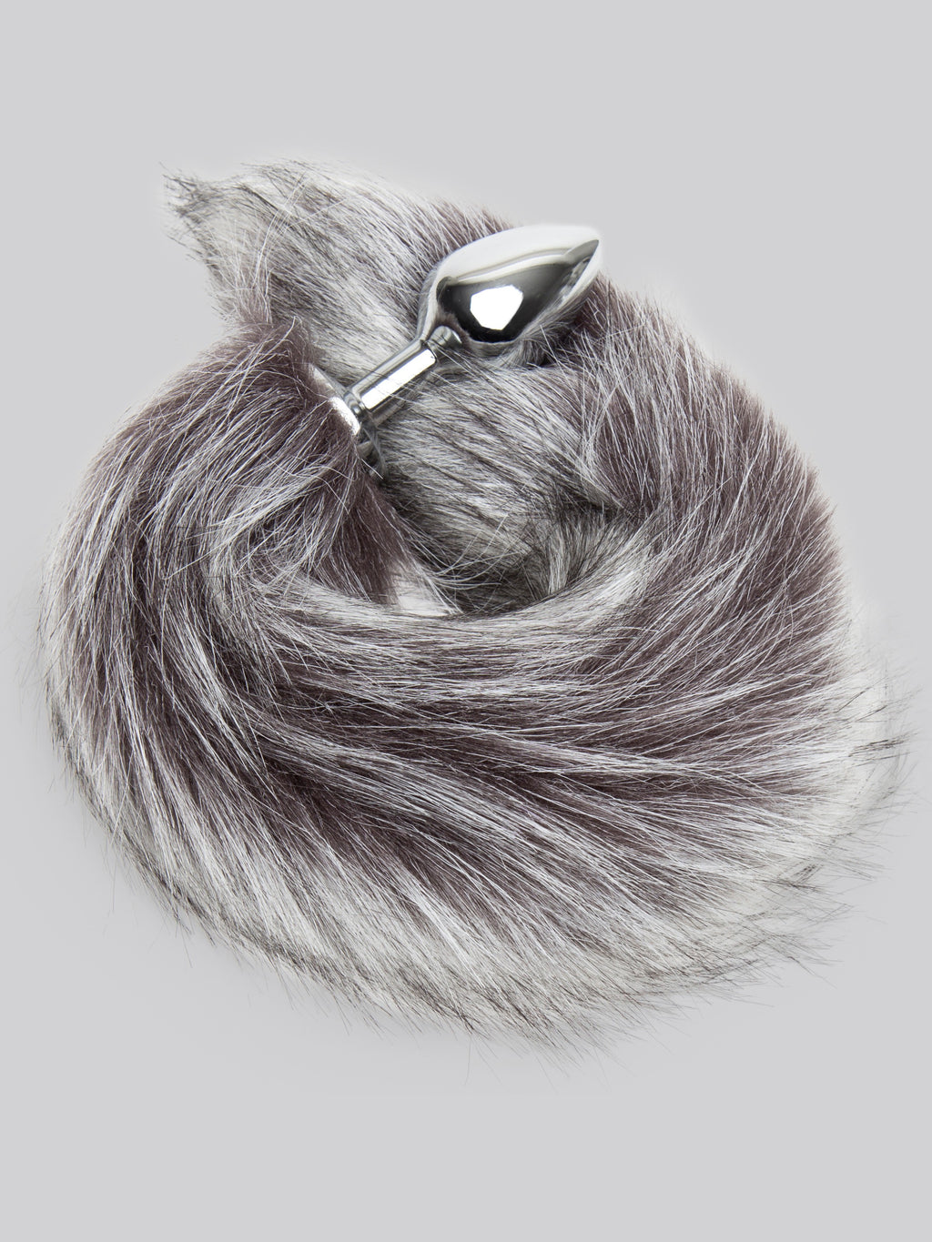 DOMINIX Deluxe Stainless Steel Medium Faux Silver Fox Tail Butt Plug, Silver
