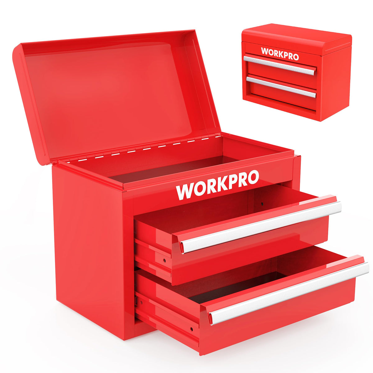 Mini Metal Tool Box with 2 Drawers and Top Stora| Cold Rolled Steel, Small Tool Chest, PVC Liners, PP Feet Pads, Drawer Liners & Magnetic Tabs