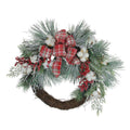 24 in. Unlit Plaid Glittered Cotton and Holly Berry Artificial Christmas Wreath
