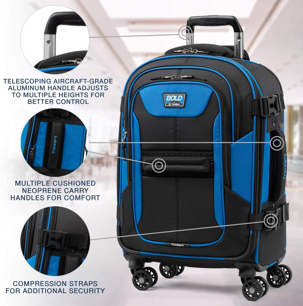 Bold-Softside Expandable Luggage with Spinner Wheels, Blue/Black, Carry-On 21-Inch