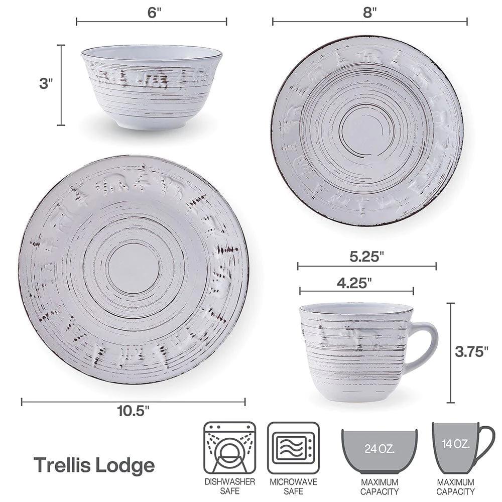 Trellis Lodge White 16 Piece Dinnerware Set, Service for 4