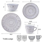 Trellis Lodge White 16 Piece Dinnerware Set, Service for 4