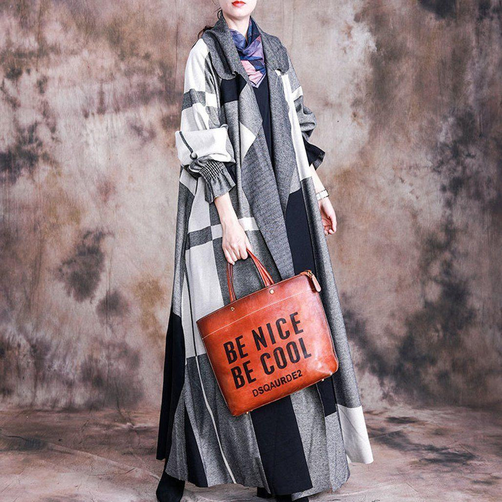 BABAKUD Autumn Casual Plaid Women's Wool Maxi Coat