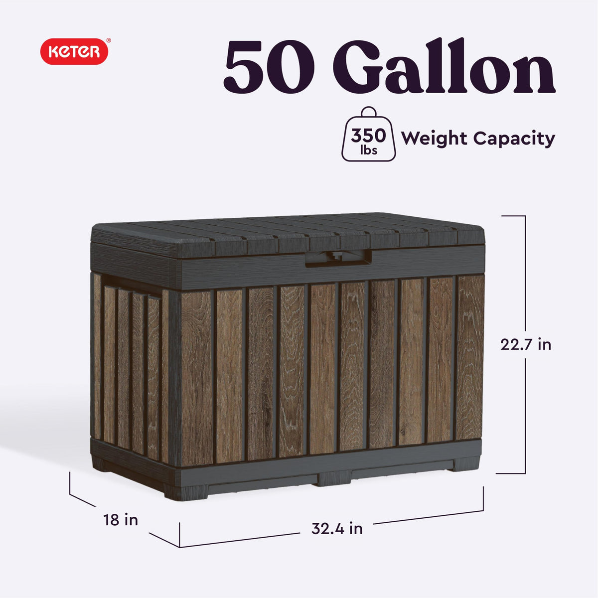 Signature Ever50 Gallon Resin Deck Box-Organization and Storafor Patio Cushions, Throw Pillows and Garden Tools, Walnut
