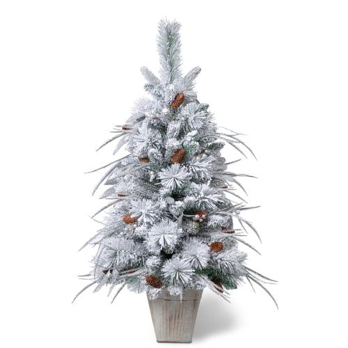 Lucky Buy, Decorate 3.5ft Faux Flocked Christmas Tree with Pine Cones for Christmas Décor
