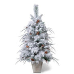 Lucky Buy, Decorate 3.5ft Faux Flocked Christmas Tree with Pine Cones for Christmas Décor