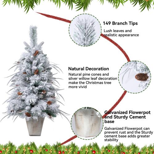 Lucky Buy, Decorate 3.5ft Faux Flocked Christmas Tree with Pine Cones for Christmas Décor