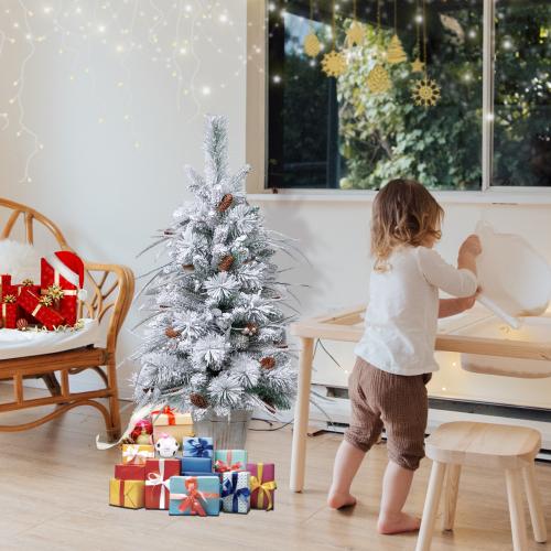 Lucky Buy, Decorate 3.5ft Faux Flocked Christmas Tree with Pine Cones for Christmas Décor