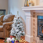 Lucky Buy, Decorate 3.5ft Faux Flocked Christmas Tree with Pine Cones for Christmas Décor