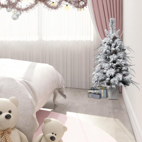 Lucky Buy, Decorate 3.5ft Faux Flocked Christmas Tree with Pine Cones for Christmas Décor