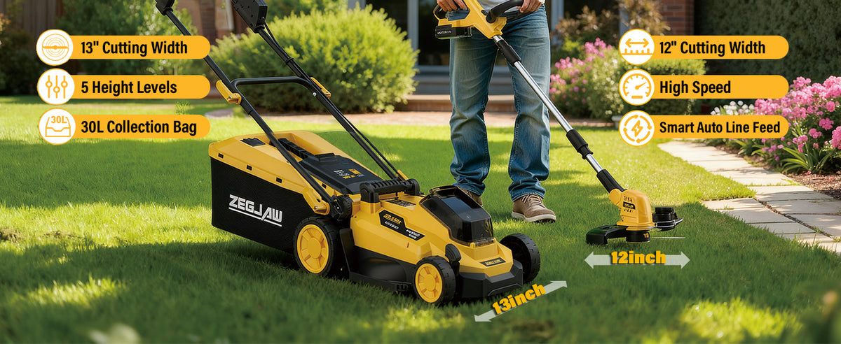 20v 13-inch Lawn Mower and 12-inch String Trimmer Combo with 2x4.0Ah Batteries and Charger, Grass Cutter with 5-Position Height Adjustment, Weed Wacker with 8pcs Line for Yard, Garden