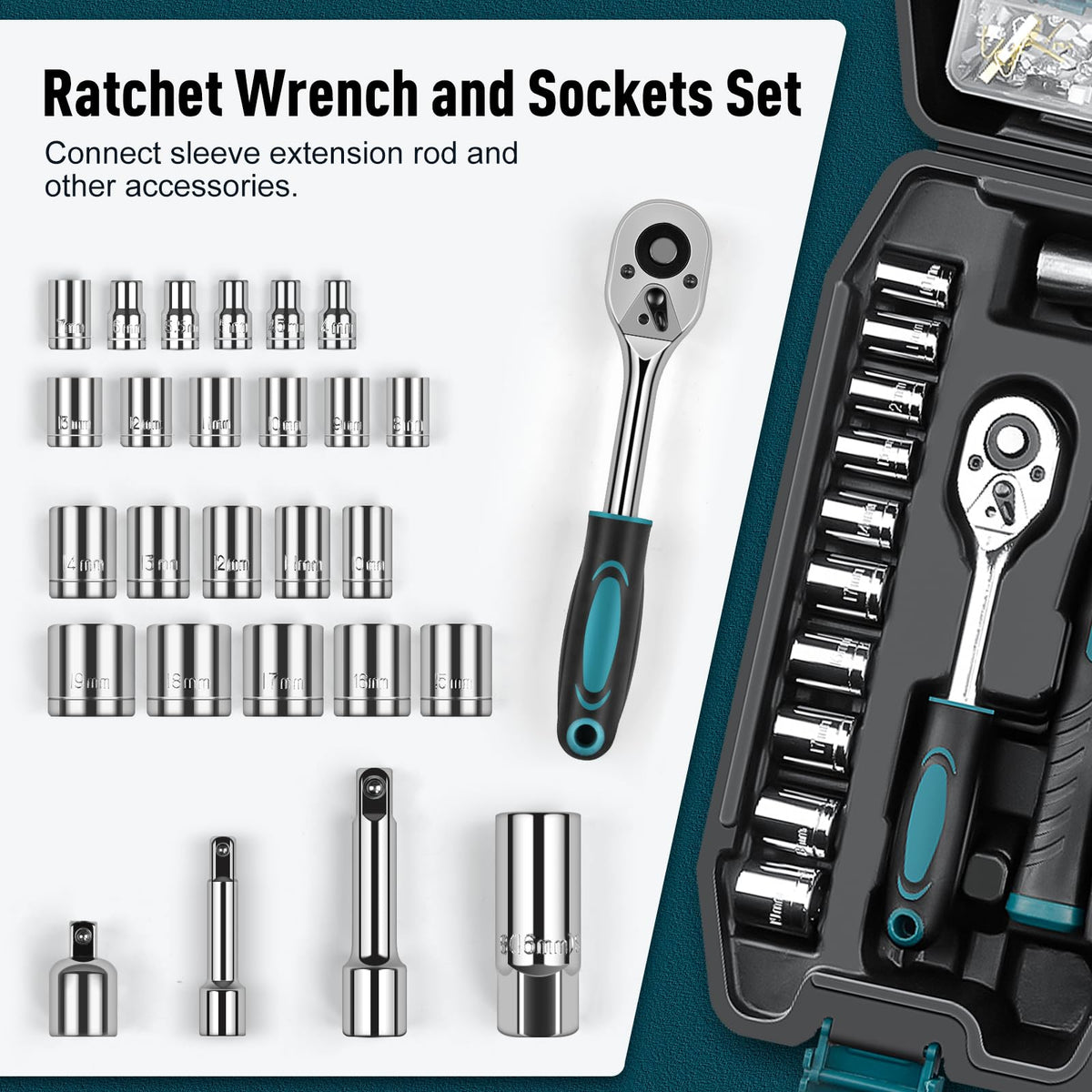 Home Tool Kit 281-PCs - Portable Complete Basic Repair General Hand Tool Sets for Men Women - Full Tool Set with Socket Wrench Set & Screwdriver Set & Metric Hex Key & Pliers & Tool Box Case