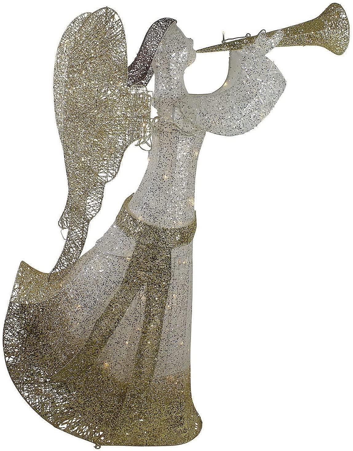 44" Cotton Thread LED Lighted Gold and Silver Glitter Angel Outdoor Christmas Decoration