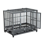 PawHut Heavy Duty Steel Dog Crate Kennel Pet Caw/Wheels - Grey Vein
