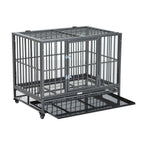 PawHut Heavy Duty Steel Dog Crate Kennel Pet Caw/Wheels - Grey Vein