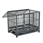 PawHut Heavy Duty Steel Dog Crate Kennel Pet Caw/Wheels - Grey Vein