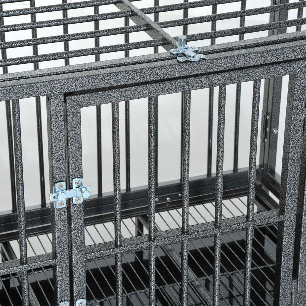 PawHut Heavy Duty Steel Dog Crate Kennel Pet Caw/Wheels - Grey Vein