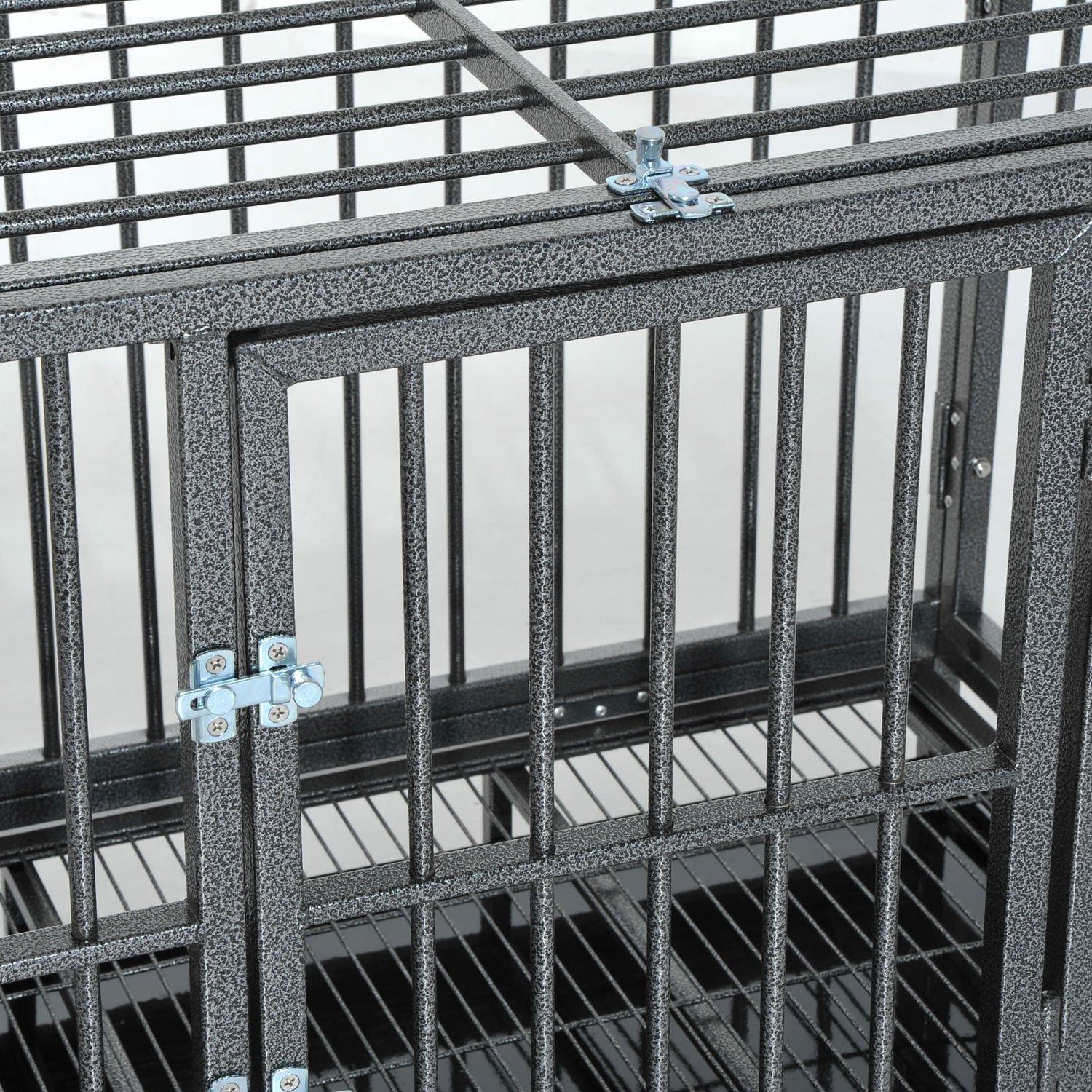 PawHut Heavy Duty Steel Dog Crate Kennel Pet Caw/Wheels - Grey Vein