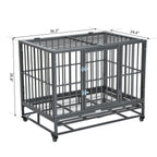 PawHut Heavy Duty Steel Dog Crate Kennel Pet Caw/Wheels - Grey Vein
