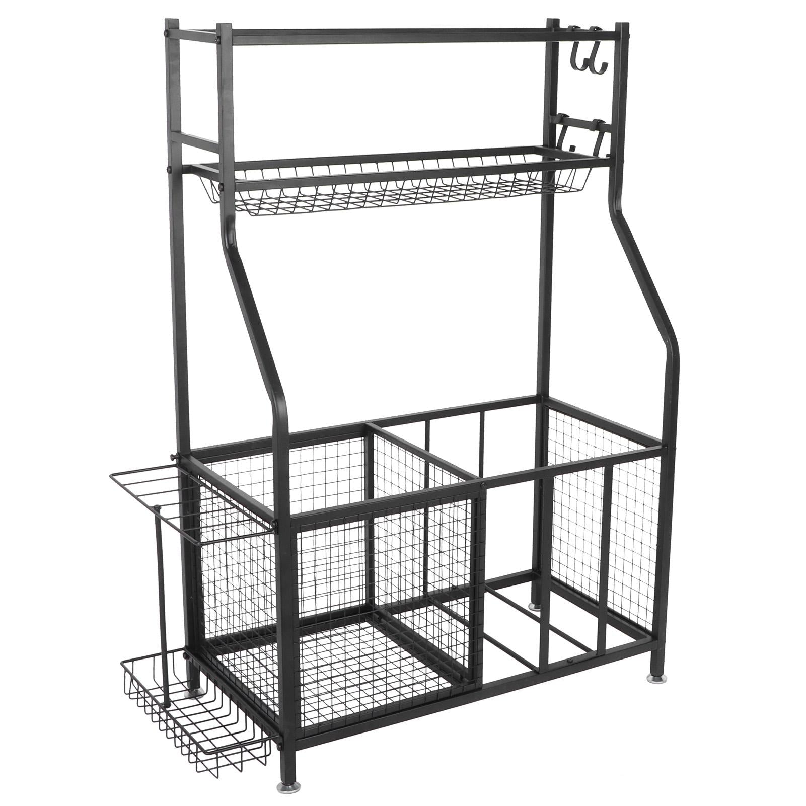 CHICIRIS GaraSports Equipment Organizer with Hooks, Balls StoraRack, GaraBalls Storage, Sport Gear GaraStoraRack with Baskets for Balls, Rackets, Workout Gear, Yoga Mats,Toys Black