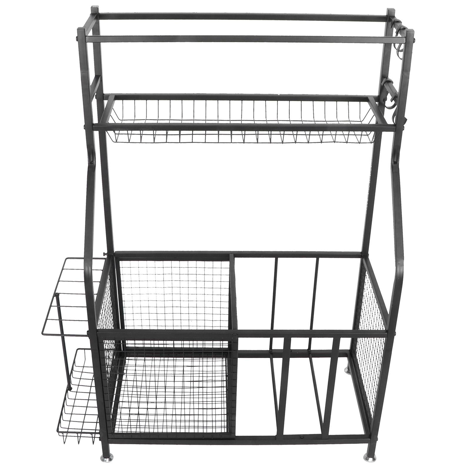 CHICIRIS GaraSports Equipment Organizer with Hooks, Balls StoraRack, GaraBalls Storage, Sport Gear GaraStoraRack with Baskets for Balls, Rackets, Workout Gear, Yoga Mats,Toys Black