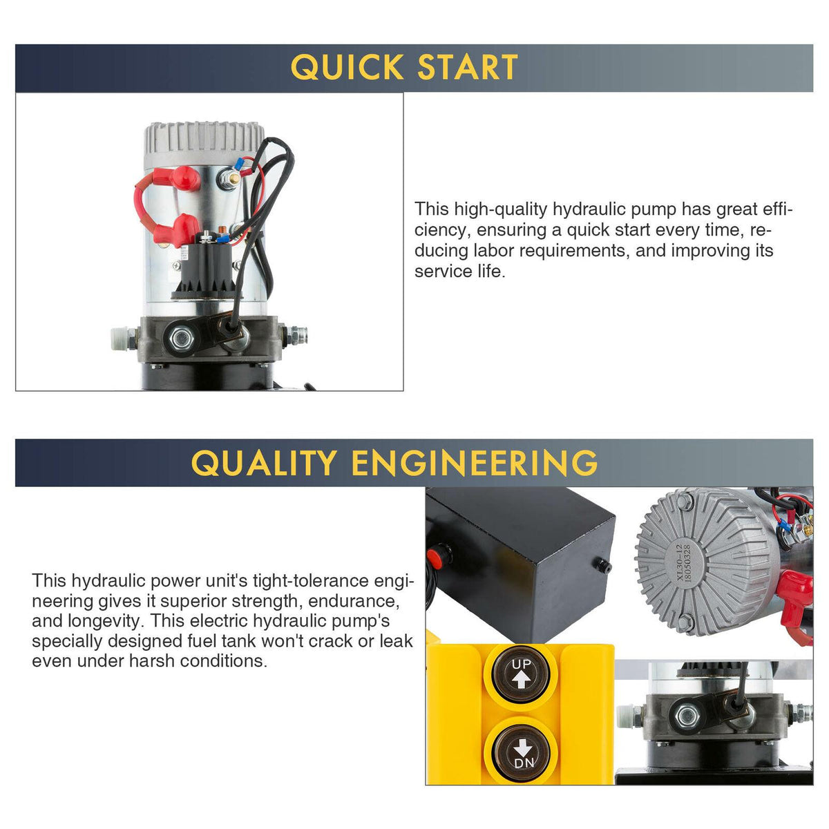 Single Acting Hydraulic Pump for Dump Trailers 12 VDC 10 Quart Metal Reservoir