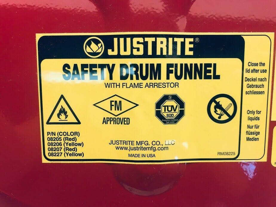 Justrite Safety Drum Funnel w/ Flame Arrestor 08205, RED