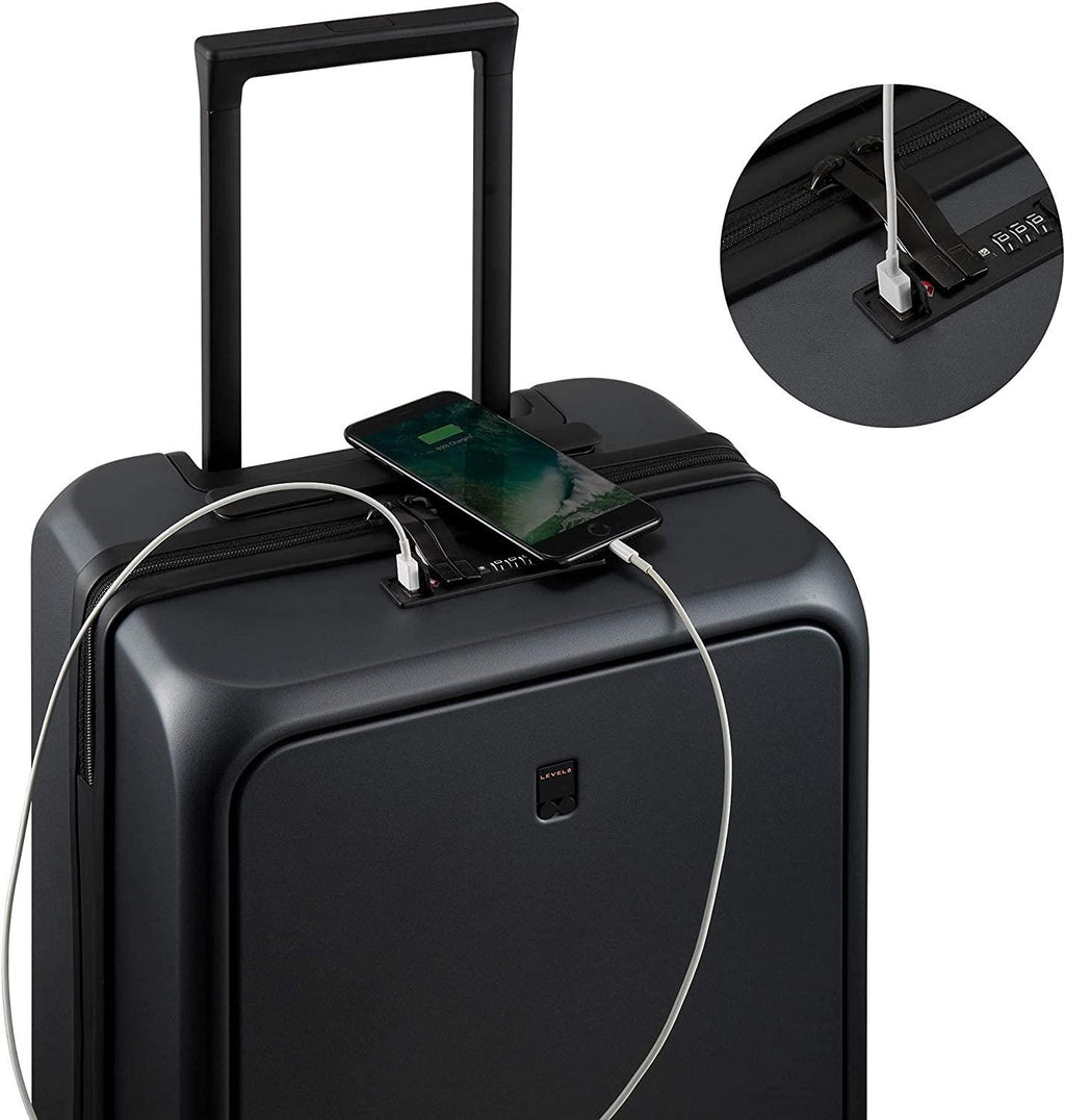 Carry-On Luggage, Road Runner Pro 20” Lightweight PC Hardside Suitcase with USB Charging Port, Spinner Trolley for Luggage with Front Compartment, TSA Lock - Dark Grey, 20-Inch