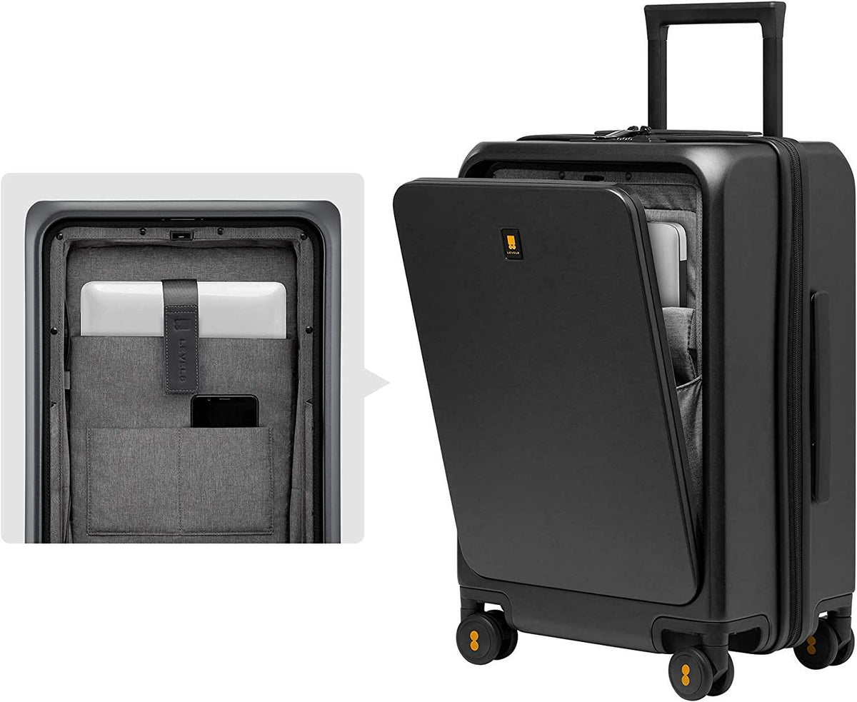 Carry-On Luggage, Road Runner Pro 20” Lightweight PC Hardside Suitcase with USB Charging Port, Spinner Trolley for Luggage with Front Compartment, TSA Lock - Dark Grey, 20-Inch