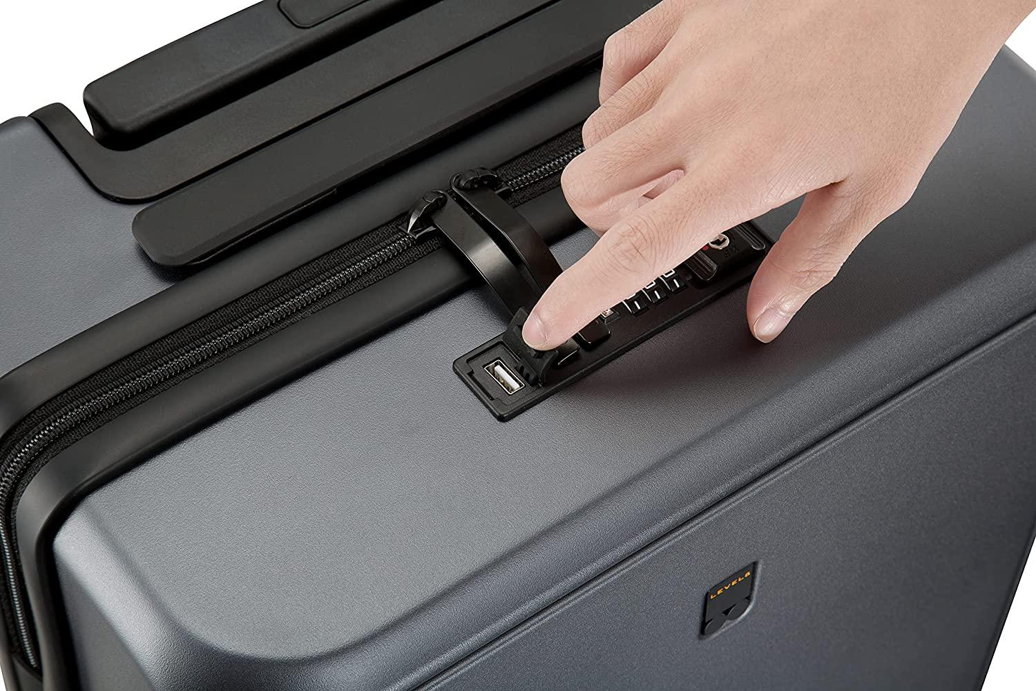 Carry-On Luggage, Road Runner Pro 20” Lightweight PC Hardside Suitcase with USB Charging Port, Spinner Trolley for Luggage with Front Compartment, TSA Lock - Dark Grey, 20-Inch