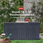 Plus 71 Gallon Resin Deck Box-Organization and Storafor Patio StoraBox Outdoor Cushions, Throw Pillows, Garden Tools and Pool Accessories, Dark Grey