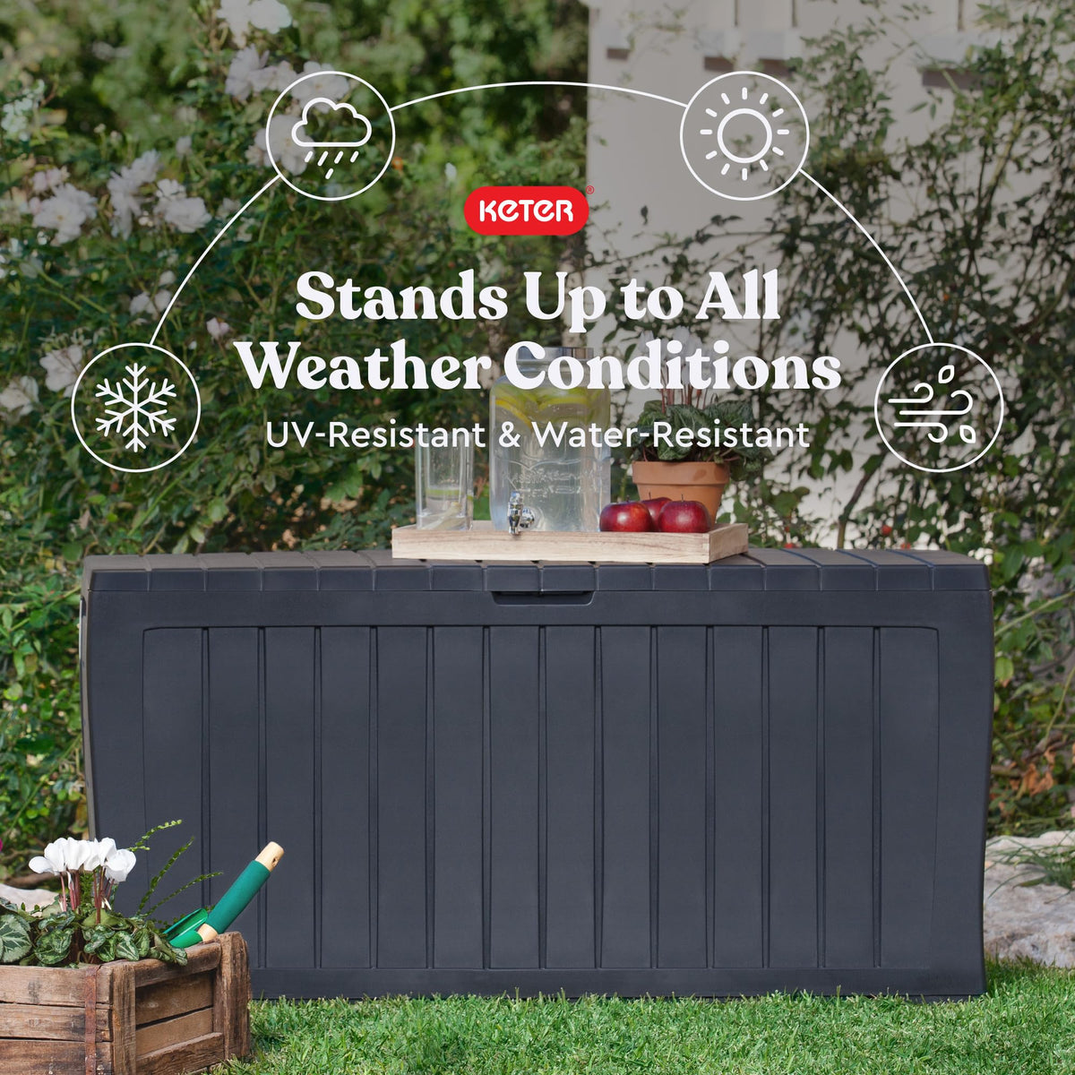 Plus 71 Gallon Resin Deck Box-Organization and Storafor Patio StoraBox Outdoor Cushions, Throw Pillows, Garden Tools and Pool Accessories, Dark Grey