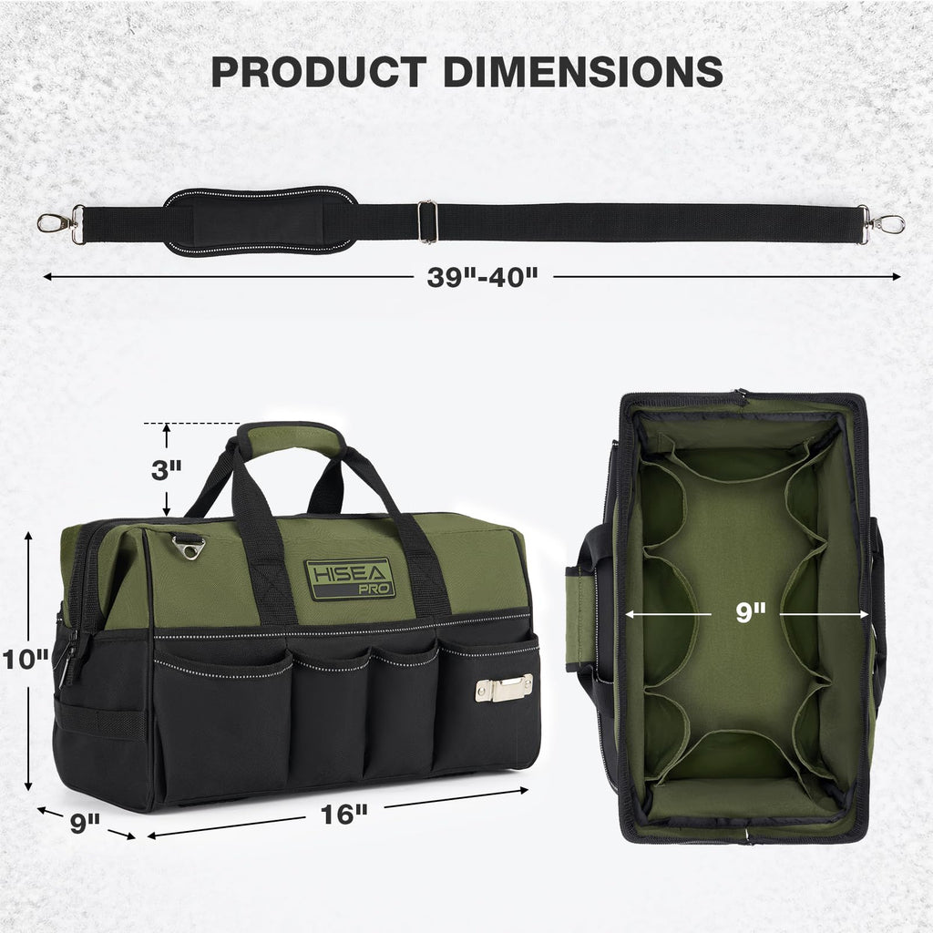 Heavy Duty Tool Bag 20 Pockets, 16-Inch Portable Tool Box Organizer | Waterproof, Wide Mouth, LarStoraToolbag for Electrician, Tradesman, with Adjustable Shoulder Strap, Soft Handle