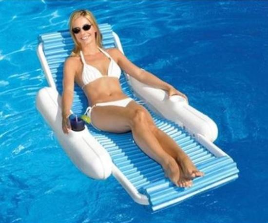 Swim Central 66-Inch Blue and White Rippled Eva Float Swimming Pool Lounge Chair