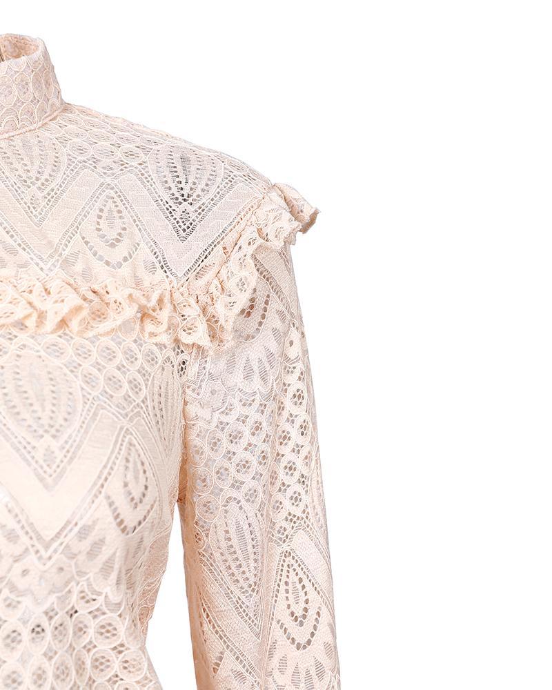 lace frill hem hollow out long sleeve top