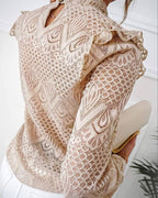 lace frill hem hollow out long sleeve top