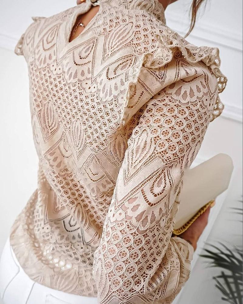 lace frill hem hollow out long sleeve top