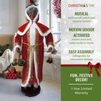 58 in. Christmas African American Dancing Mrs. Claus with Hooded Cloak