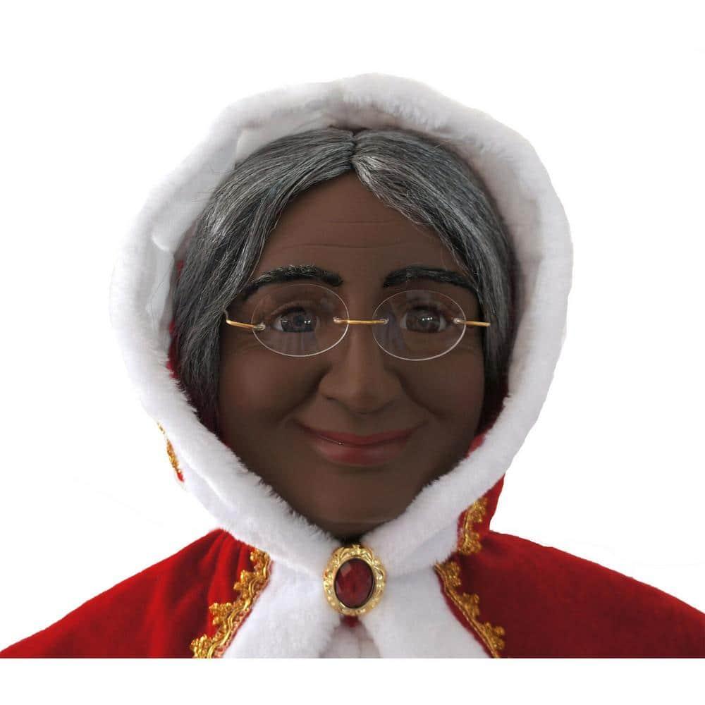 58 in. Christmas African American Dancing Mrs. Claus with Hooded Cloak