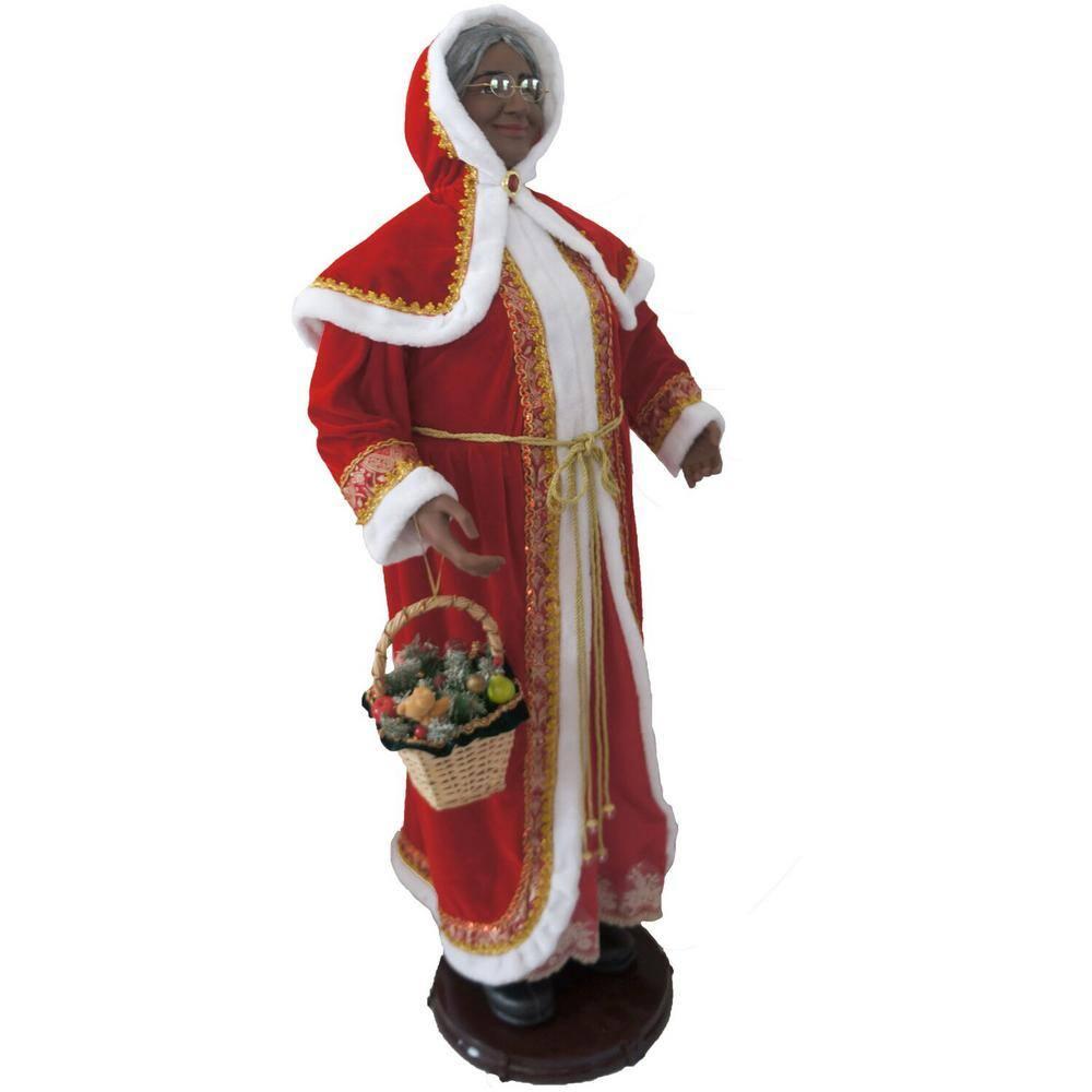 58 in. Christmas African American Dancing Mrs. Claus with Hooded Cloak