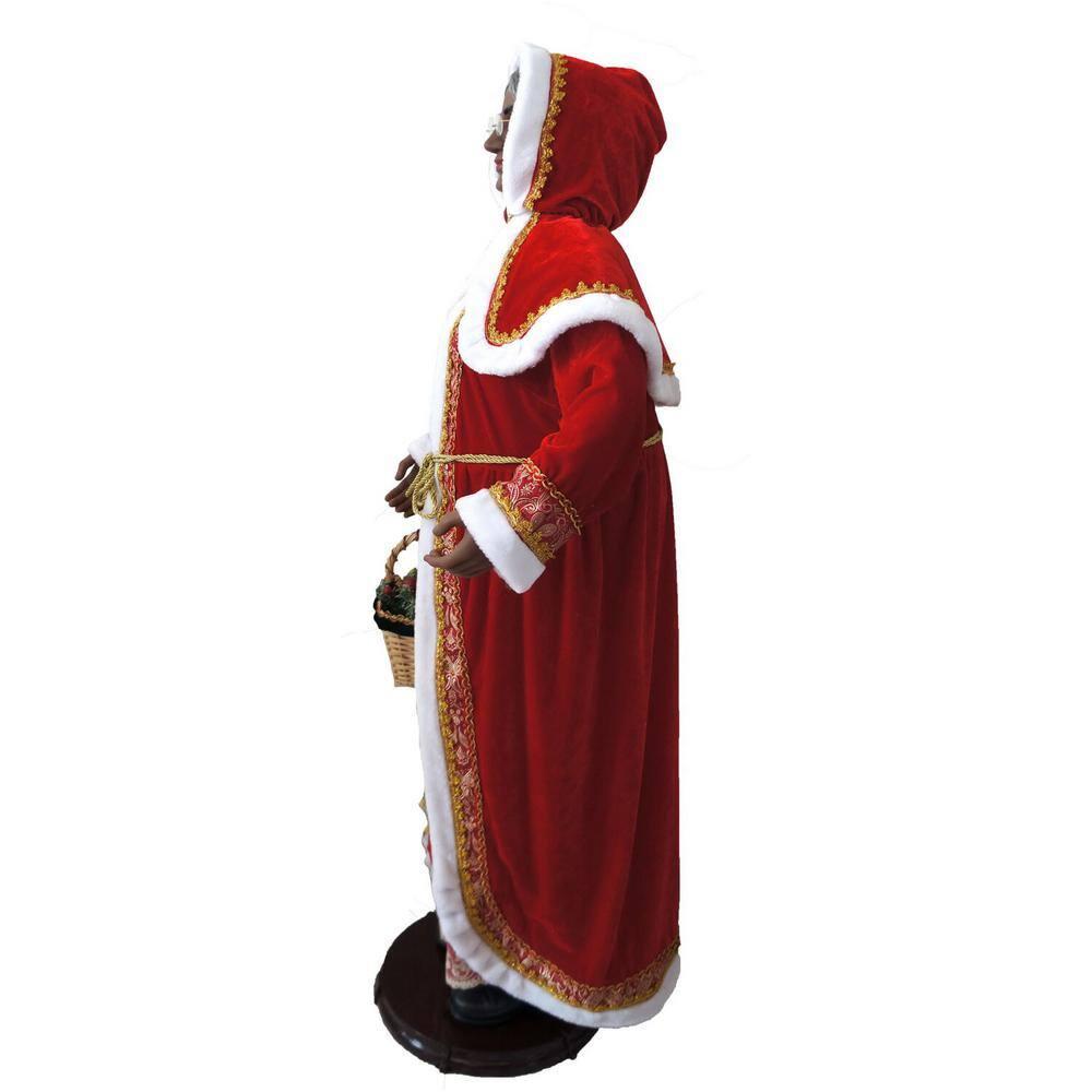 58 in. Christmas African American Dancing Mrs. Claus with Hooded Cloak