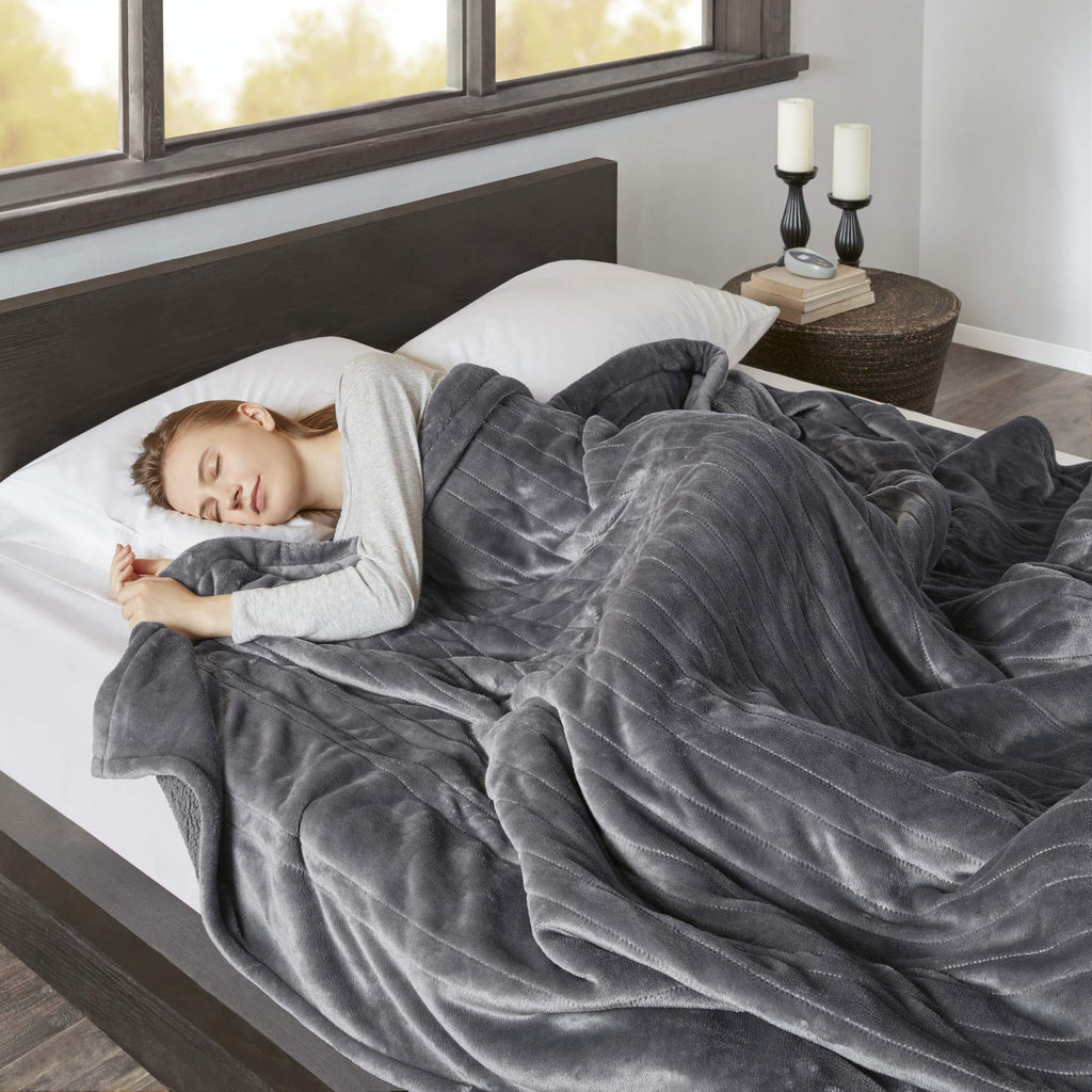 Gracie Mills Electric Blanket w/Two Heat Level Setting Controllers, Queen, Grey - BR54-0418