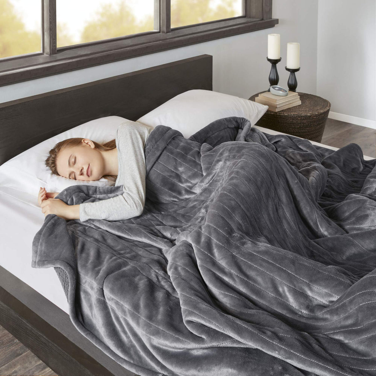 Gracie Mills Electric Blanket w/Two Heat Level Setting Controllers, Queen, Grey - BR54-0418