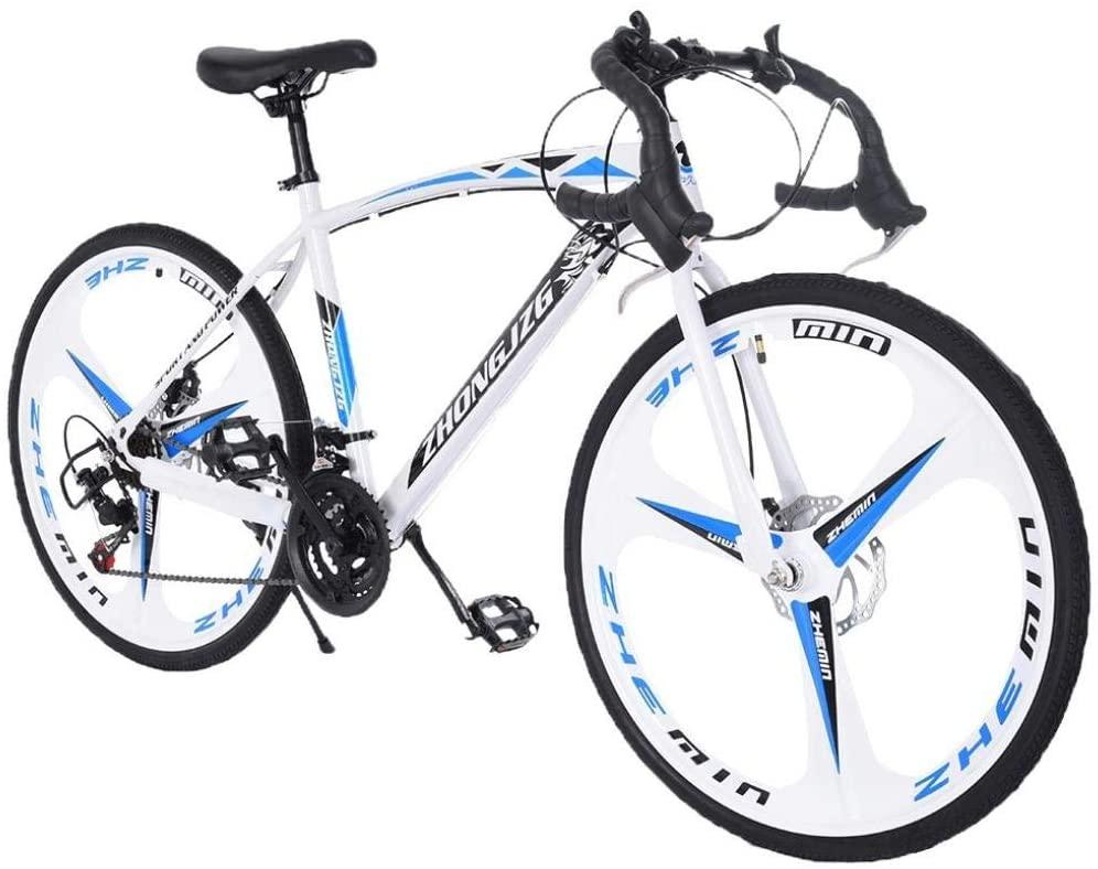 Qianglin 24'' 21 Speed Full Suspension Road Bike,Outdoor Fitness Cycling Bicycle Mechanical Dual Disc Brakes 700C Tire City Bike,Fit for Adults/Youth Student Urban Commuter(US Stock)