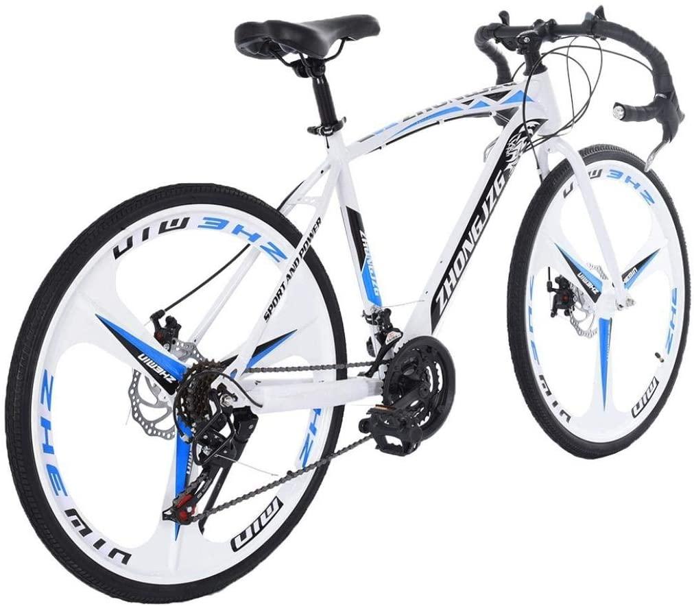 Qianglin 24'' 21 Speed Full Suspension Road Bike,Outdoor Fitness Cycling Bicycle Mechanical Dual Disc Brakes 700C Tire City Bike,Fit for Adults/Youth Student Urban Commuter(US Stock)